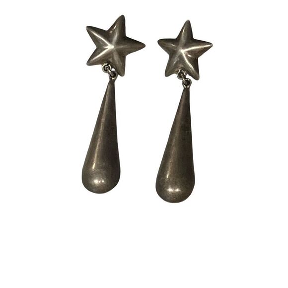 SOLD Rare Taxco Sterling Silver Star Drop Earrings Vintage 1970s - Picture 9 of 11